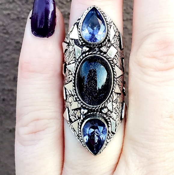 New Sun Sitara and Amethyst 925 Silver Statement Ring. - Picture 6 of 13